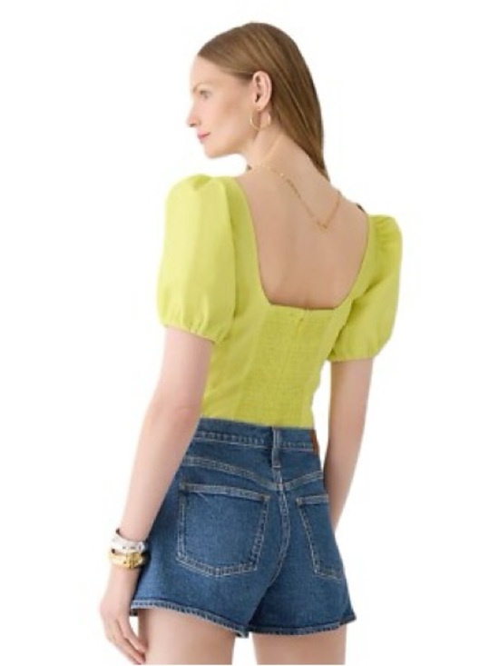 J. Crew Square Neck Puff Sleeve Top in Chartreuse - Picture 2 of 7